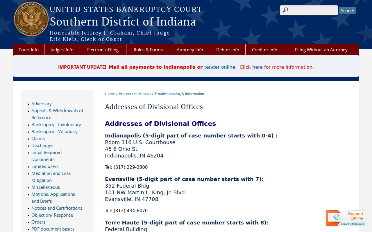 Bankruptcy divisional offices serving Brooksburg federal records