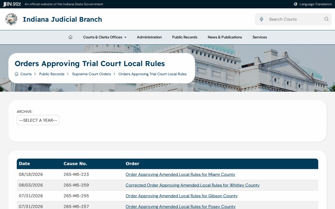 Jefferson County court calendar local rules approval listing
